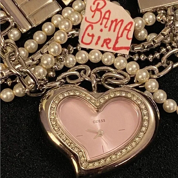 EXTREMELY RARE Vintage Guess Heart And Pearl Charm Watch Guess pink heart watch - Gem main image 2